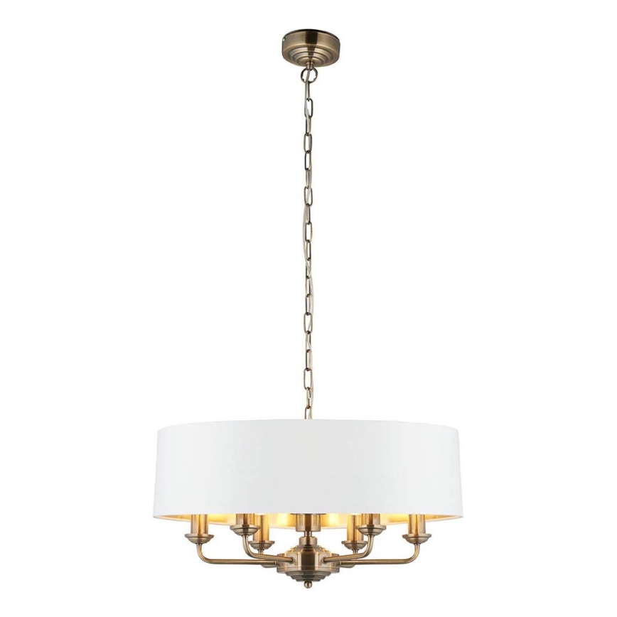 Endon 98933 - Lustra ar ķēdi HIGHCLERE 6xE14/40W/230V balta/misiņš