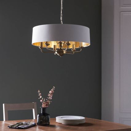 Endon 98933 - Lustra ar ķēdi HIGHCLERE 6xE14/40W/230V balta/misiņš
