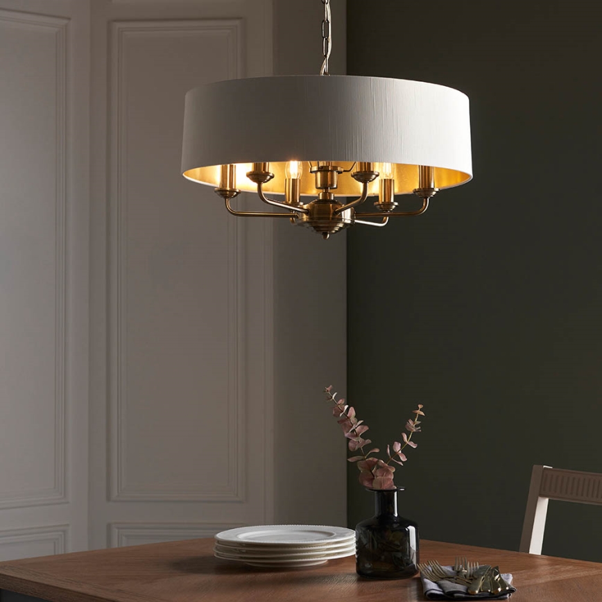Endon 98933 - Lustra ar ķēdi HIGHCLERE 6xE14/40W/230V balta/misiņš