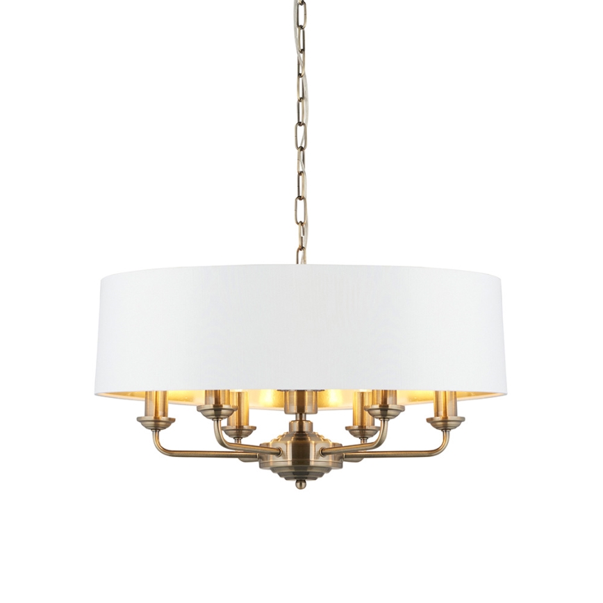Endon 98933 - Lustra ar ķēdi HIGHCLERE 6xE14/40W/230V balta/misiņš
