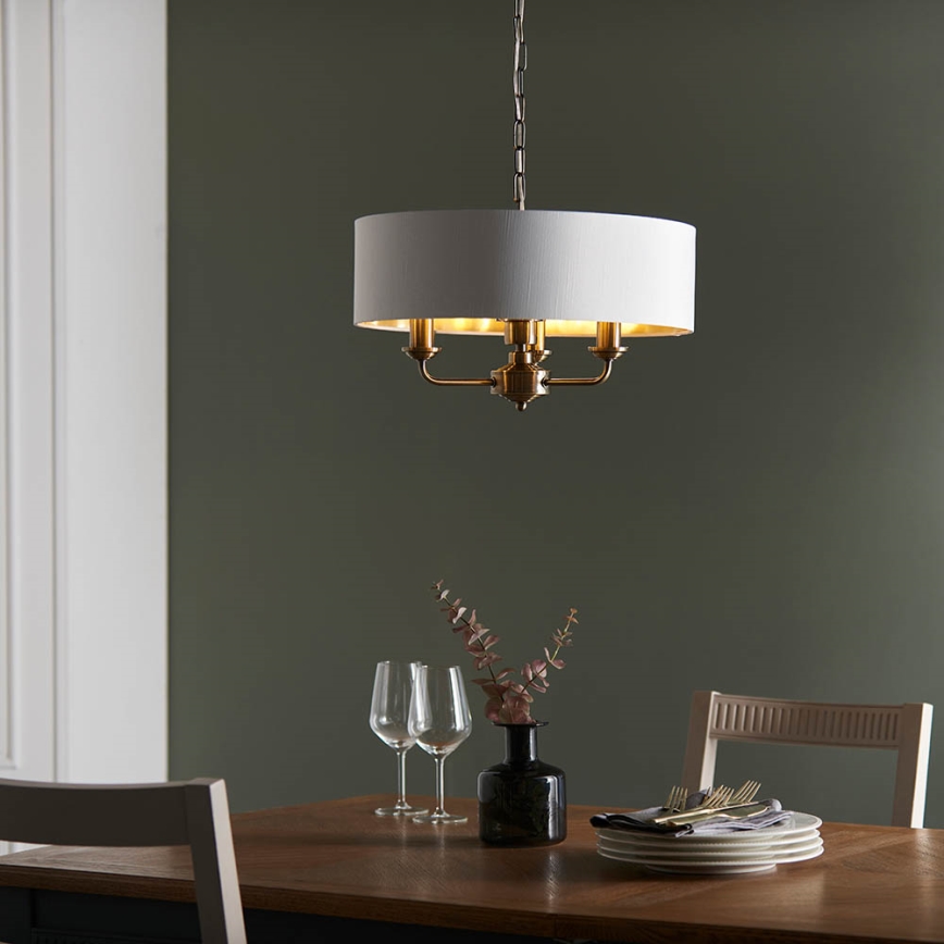 Endon 98934 - Lustra ar ķēdi HIGHCLERE 3xE14/40W/230V balta/misiņš