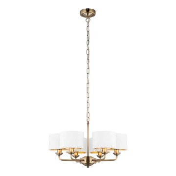 Endon 98936 - Lustra ar ķēdi HIGHCLERE 6xE14/28W/230V balta/misiņš