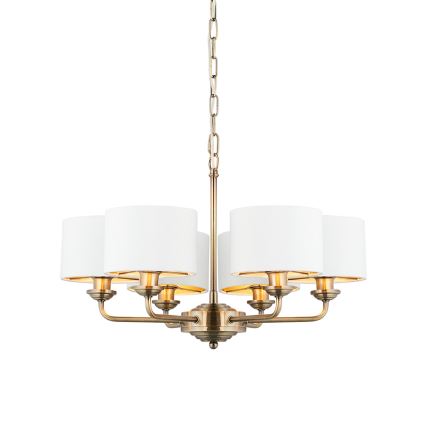 Endon 98936 - Lustra ar ķēdi HIGHCLERE 6xE14/28W/230V balta/misiņš