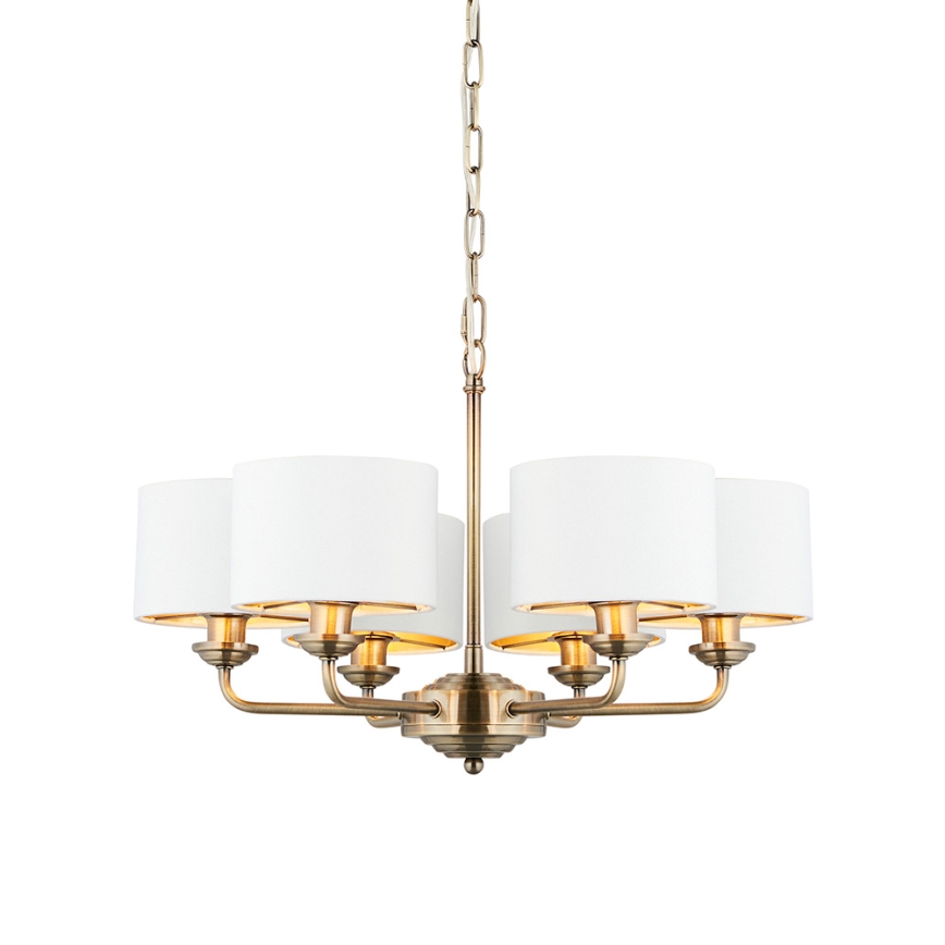 Endon 98936 - Lustra ar ķēdi HIGHCLERE 6xE14/28W/230V balta/misiņš
