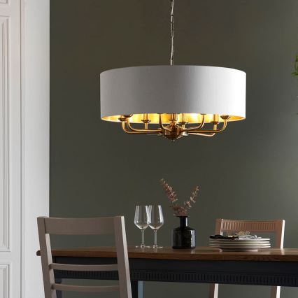 Endon 98938 - Lustra uz ķēdes HIGHCLERE 8xE14/40W/230V Ø 70 cm balta/misiņš