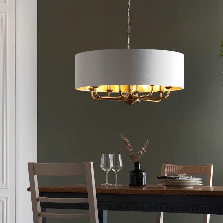 Endon 98938 - Lustra uz ķēdes HIGHCLERE 8xE14/40W/230V Ø 70 cm balta/misiņš