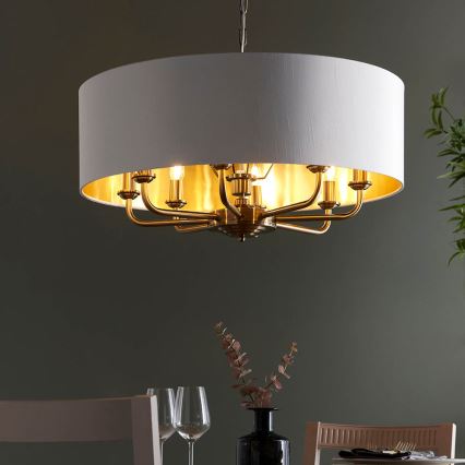 Endon 98938 - Lustra uz ķēdes HIGHCLERE 8xE14/40W/230V Ø 70 cm balta/misiņš