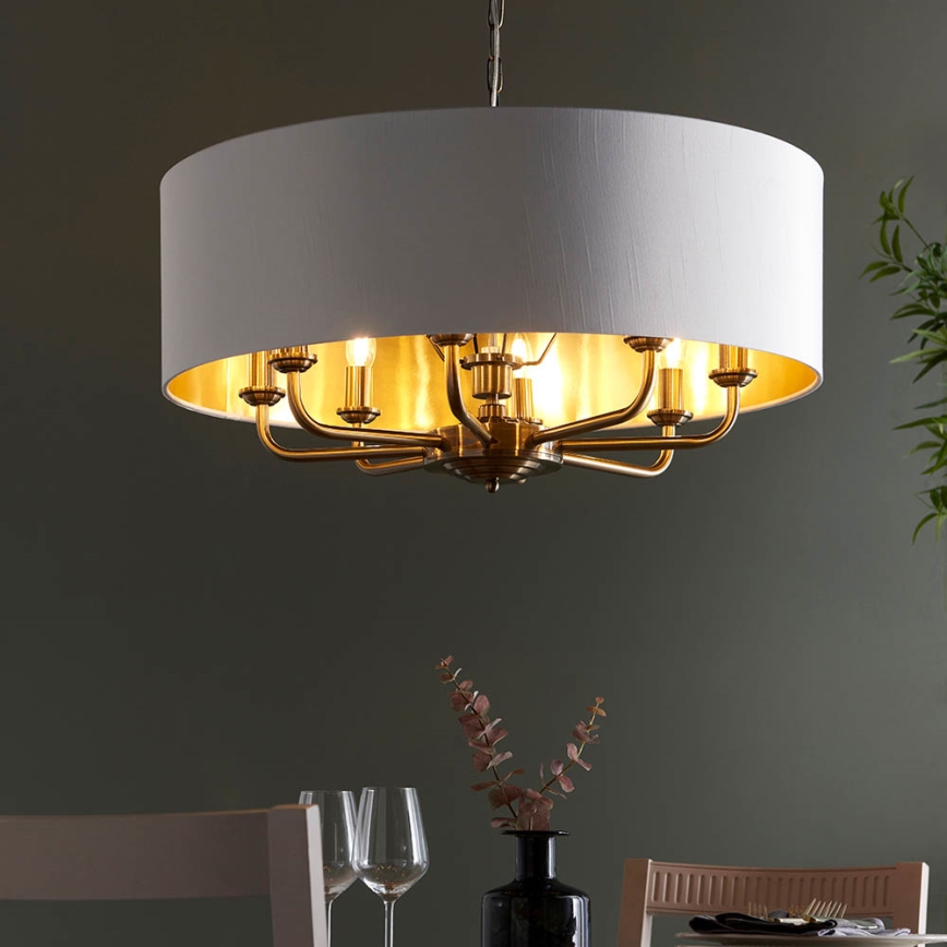 Endon 98938 - Lustra uz ķēdes HIGHCLERE 8xE14/40W/230V Ø 70 cm balta/misiņš