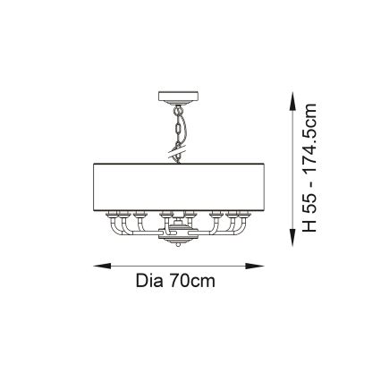 Endon 98938 - Lustra uz ķēdes HIGHCLERE 8xE14/40W/230V Ø 70 cm balta/misiņš