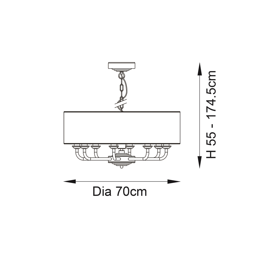 Endon 98938 - Lustra uz ķēdes HIGHCLERE 8xE14/40W/230V Ø 70 cm balta/misiņš