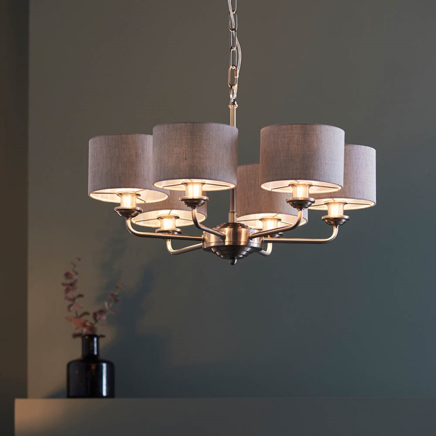 Endon 99151 - Pakaramā lustra ar ķēdi HIGHCLERE 6xE14/28W/230V, pelēka / matēta hroma apdare, Ø 53 cm
