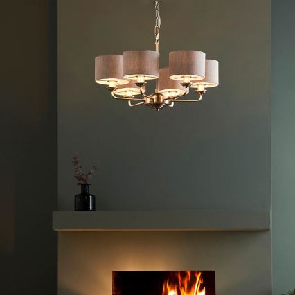 Endon 99151 - Pakaramā lustra ar ķēdi HIGHCLERE 6xE14/28W/230V, pelēka / matēta hroma apdare, Ø 53 cm