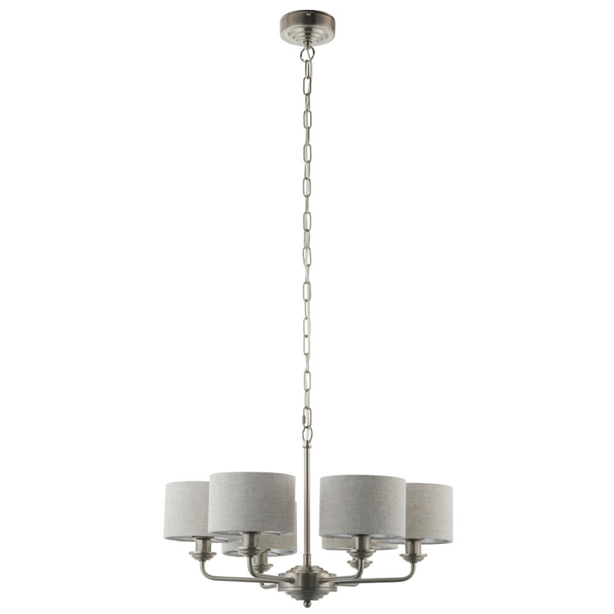 Endon 99151 - Pakaramā lustra ar ķēdi HIGHCLERE 6xE14/28W/230V, pelēka / matēta hroma apdare, Ø 53 cm