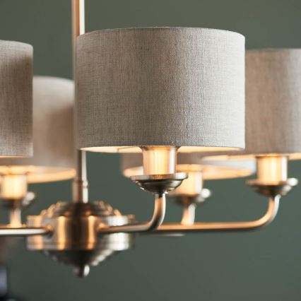 Endon 99151 - Pakaramā lustra ar ķēdi HIGHCLERE 6xE14/28W/230V, pelēka / matēta hroma apdare, Ø 53 cm