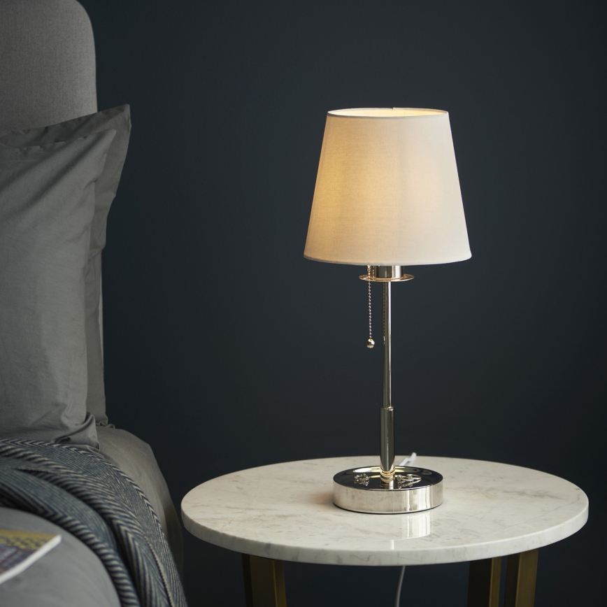 Endon 99596 - Galda lampa 1xE27/10W/230V, balta ar spīdīgu hroma apdari