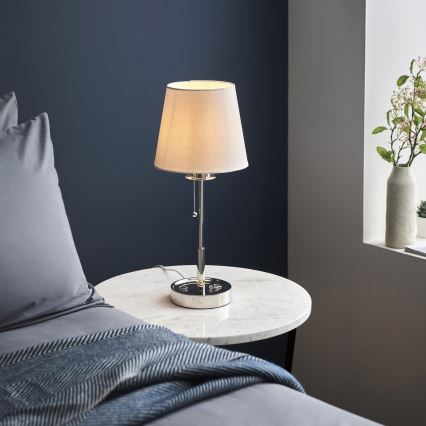 Endon 99596 - Galda lampa 1xE27/10W/230V, balta ar spīdīgu hroma apdari