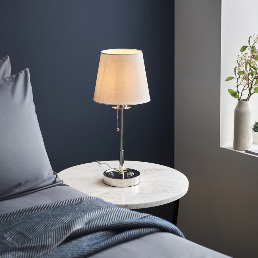 Endon 99596 - Galda lampa 1xE27/10W/230V, balta ar spīdīgu hroma apdari
