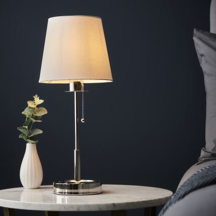 Endon 99596 - Galda lampa 1xE27/10W/230V, balta ar spīdīgu hroma apdari