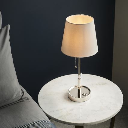 Endon 99596 - Galda lampa 1xE27/10W/230V, balta ar spīdīgu hroma apdari