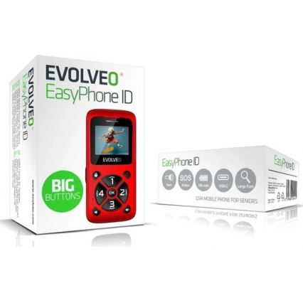Evolveo - EasyPhone ID sarkans mobilais tālrunis senioriem