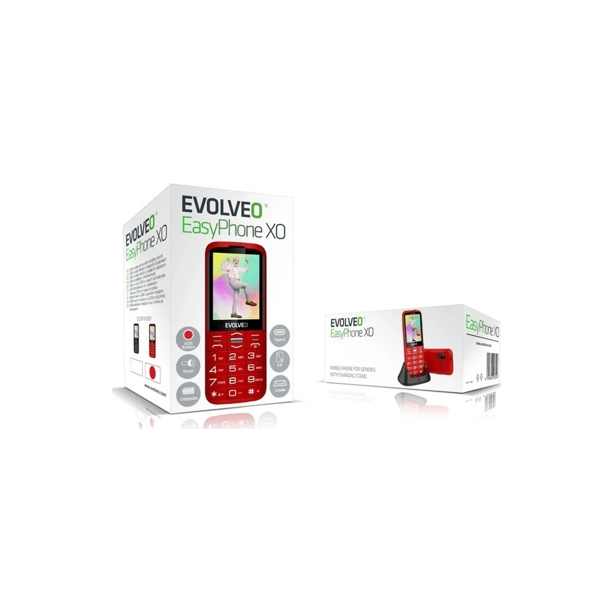 Evolveo - EasyPhone XO, sarkans mobilais tālrunis senioriem