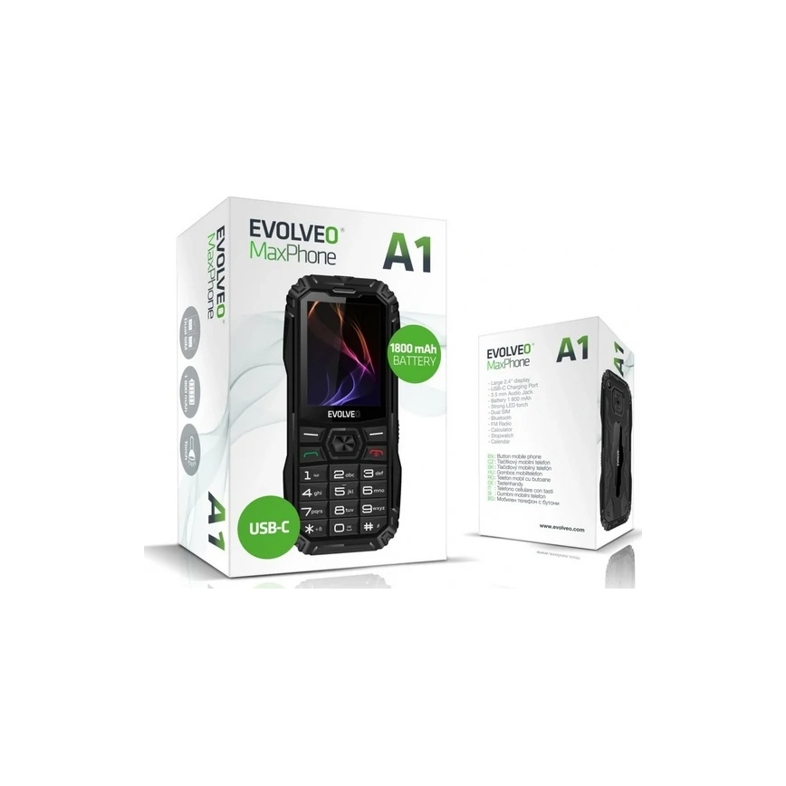 Evolveo - MaxPhone A1 taustiņtālrunis ar divām SIM kartēm, melns