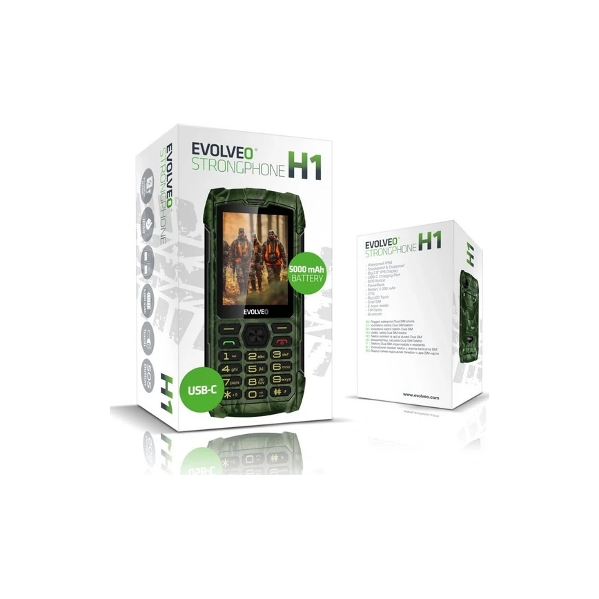 Evolveo - StrongPhone H1 ūdensizturīgs divu SIM karšu tālrunis medību kamuflāža
