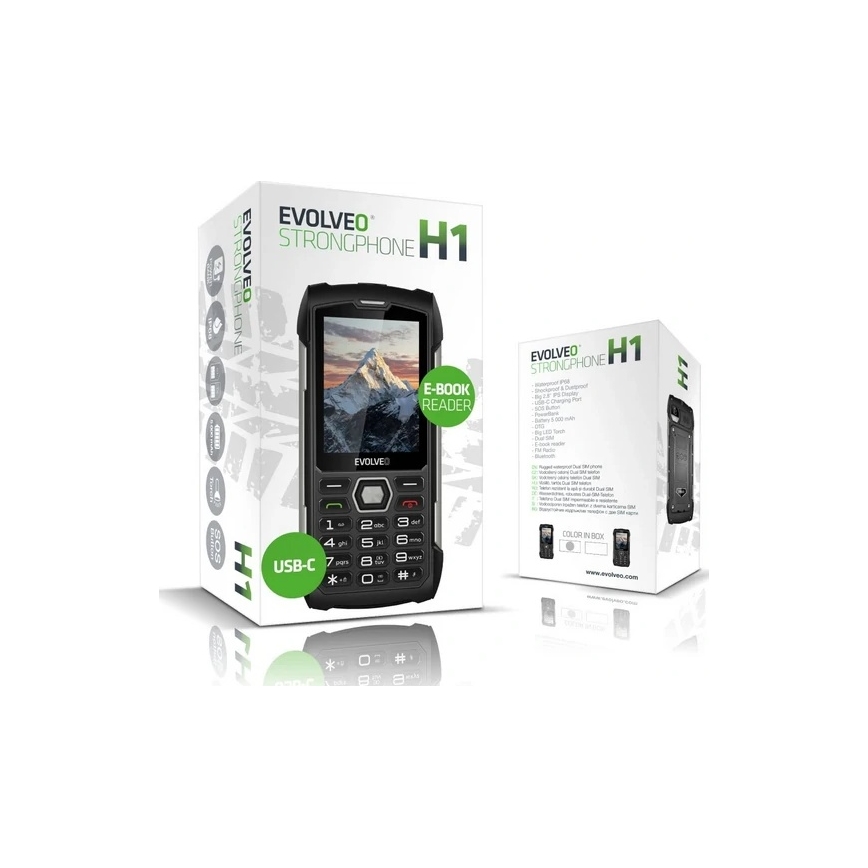 Evolveo - StrongPhone H1, ūdensizturīgs Dual SIM tālrunis, melns - pelēks