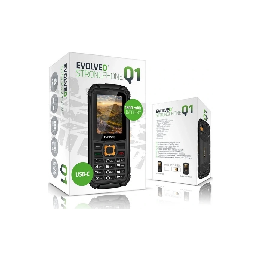 Evolveo-StrongPhone Q1, ūdensizturīgs Dual SIM tālrunis, melns-oranžs