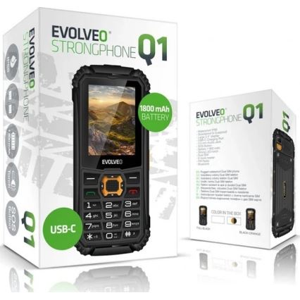 Evolveo - StrongPhone Q1, ūdensizturīgs Dual SIM telefons melns/oranžs