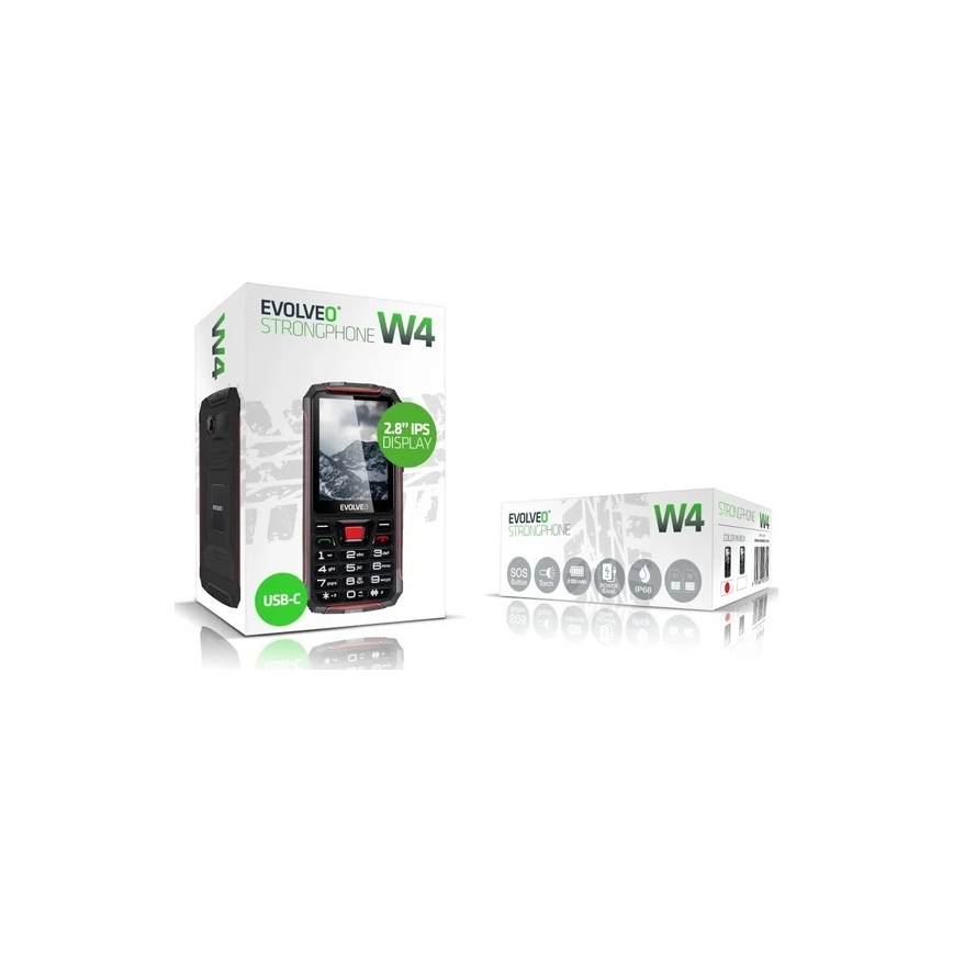 Evolveo - StrongPhone W4 ūdensizturīgs divu SIM karšu tālrunis melns/sarkans