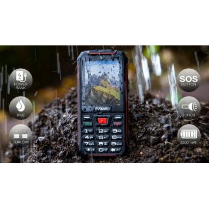Evolveo - StrongPhone W4 ūdensizturīgs divu SIM karšu tālrunis melns/sarkans