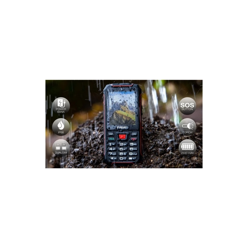 Evolveo - StrongPhone W4 ūdensizturīgs divu SIM karšu tālrunis melns/sarkans