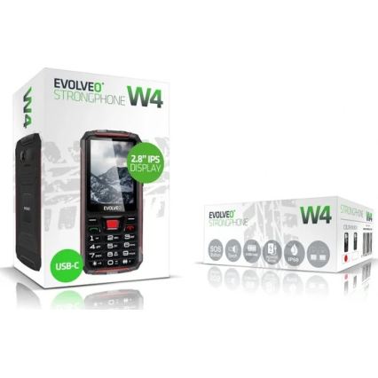 Evolveo - StrongPhone W4, ūdensizturīgs Dual SIM tālrunis, melns-sarkans