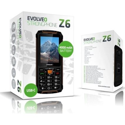Evolveo - StrongPhone Z6, ūdensizturīgs divu SIM karšu tālrunis, melns/oranžs