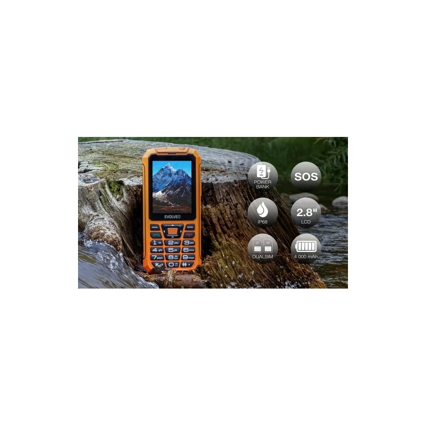 Evolveo - StrongPhone Z6 ūdensizturīgs divu SIM karšu telefons, oranžs