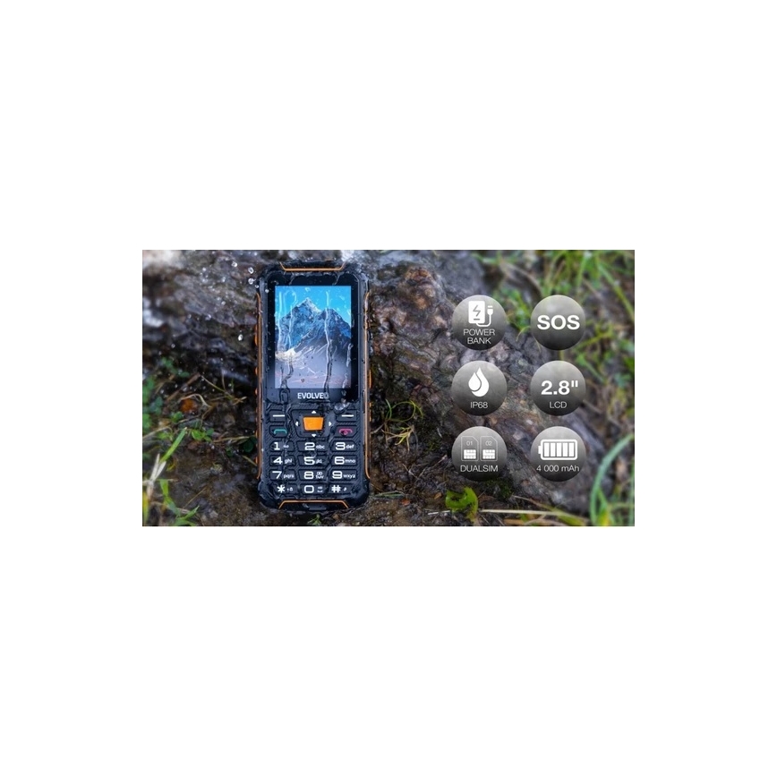Evolveo - StrongPhone Z6, ūdensizturīgs Dual SIM telefons, melni-oranžs