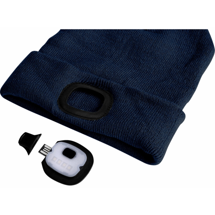 Extol - Cepure ar galvas lampu un USB uzlādi 250 mAh zila, izmērs UNI