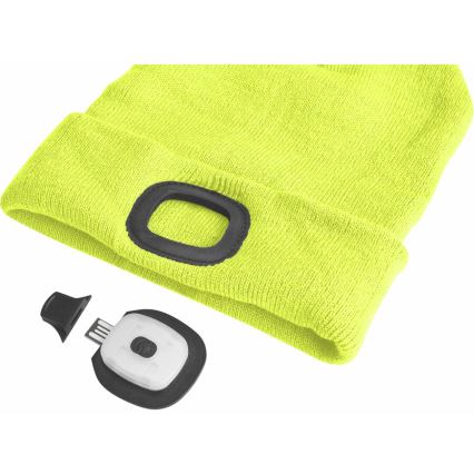 Extol - Cepure ar galvas lampu un USB uzlādi 300 mAh neona dzeltena, izmērs UNI