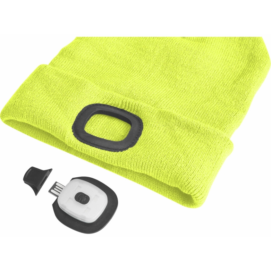 Extol - Cepure ar galvas lampu un USB uzlādi 300 mAh neona dzeltena, izmērs UNI