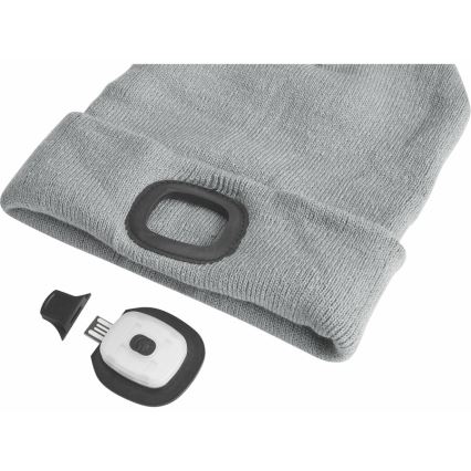Extol - Cepure ar galvas lampu un USB uzlādi 300 mAh pelēka, izmērs UNI