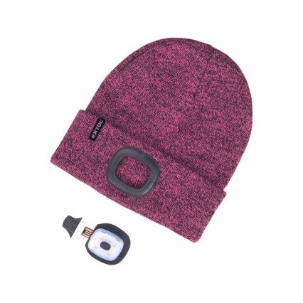 Extol - Cepure ar galvas lampu un USB uzlādi 300 mAh violeta, izmērs UNI