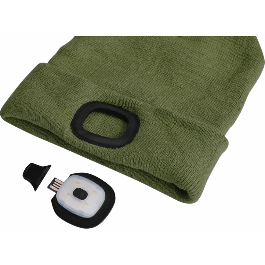 Extol - Cepure ar galvas lampu un USB uzlādi 300 mAh zaļa, izmērs UNI