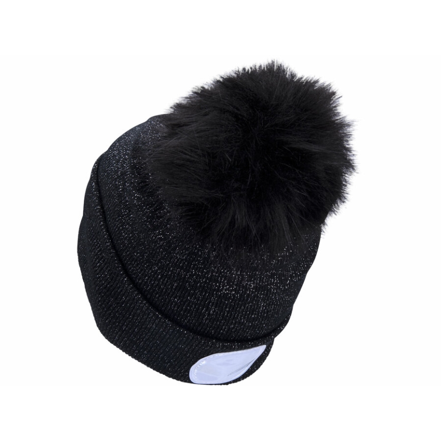 Extol - cepure ar galvas lukturi un USB uzlādi (300 mAh), melna ar bumbuli, izm. UNI