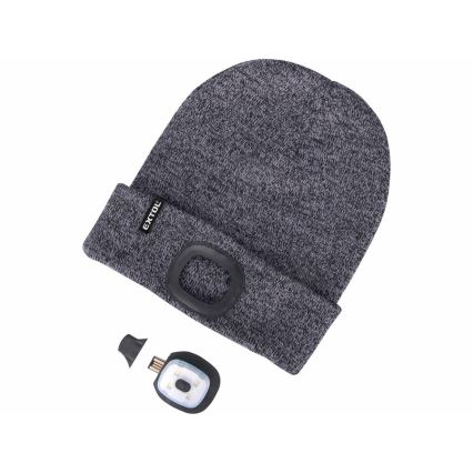 Extol - cepure ar galvas lukturi un USB uzlādi 300 mAh, pelēka, izm. UNI