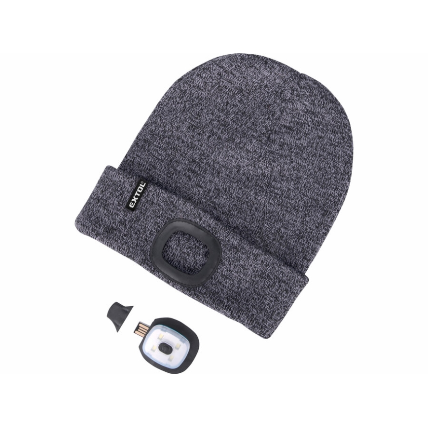Extol - cepure ar galvas lukturi un USB uzlādi 300 mAh, pelēka, izm. UNI