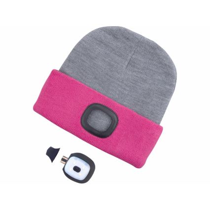 Extol - Cepure ar galvas lukturi un USB uzlādi 300 mAh pelēka/rozā, izmērs UNI