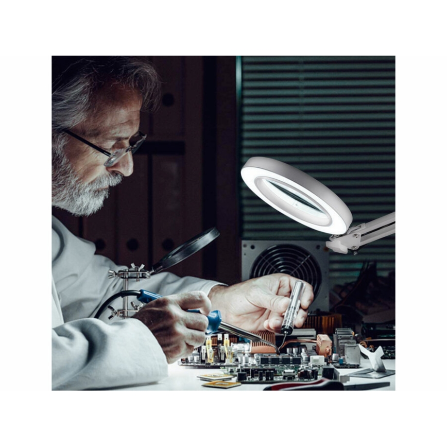 Extol - LED Aptumšojama galda lampa ar palielināmo stiklu LED/8W/5V 2900/4500/7500K balta
