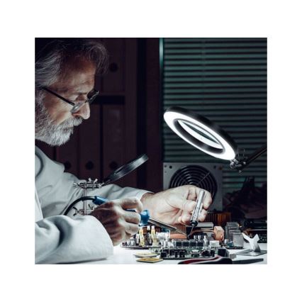 Extol - LED Aptumšojama galda lampa ar palielināmo stiklu LED/8W/5V 2900/4500/7500K melna
