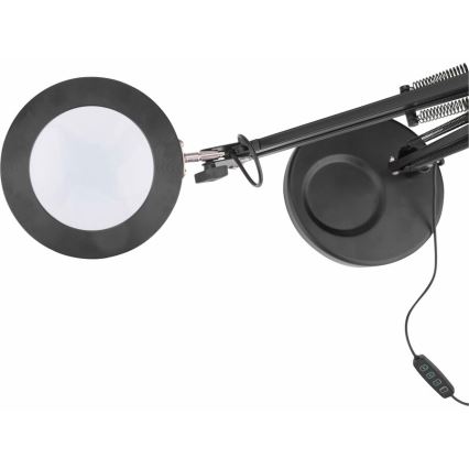 Extol - LED Aptumšojama galda lampa ar palielināmo stiklu LED/8W/5V 2900/4500/7500K melna